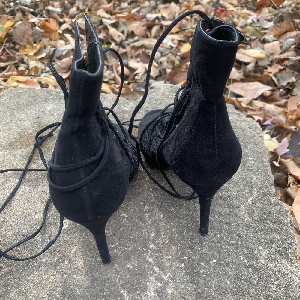 Guess Ankle Boots high heels Black Size 6 US 37 EU Lace Up open toes - Picture 4 of 11